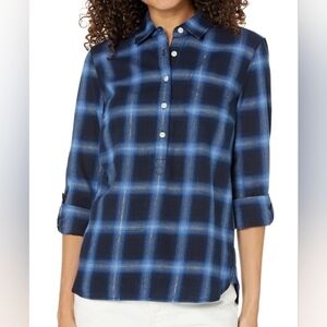 Tommy Hilfiger Women's Long Sleeve Roll Tab Popover Shirt with 5 Button Size XL